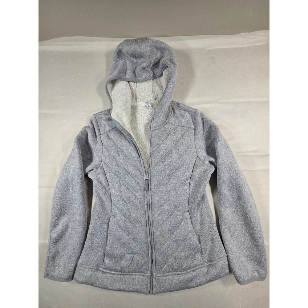 Time and Tru Womens Gray Sherpa Lined Full Zip Hoodie Jacket Size M 8-10 - Picture 1 of 7